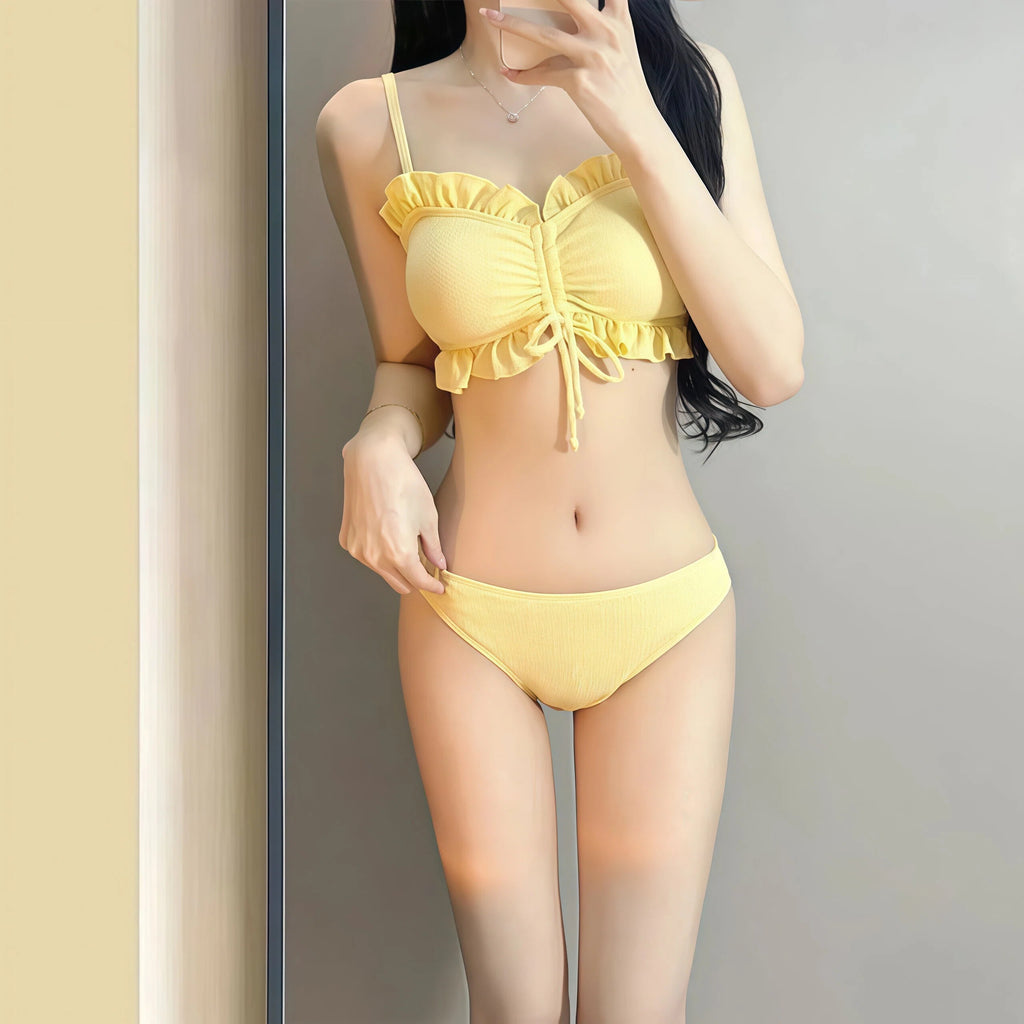Damski żółty strój kąpielowy bikini bez fiszbin